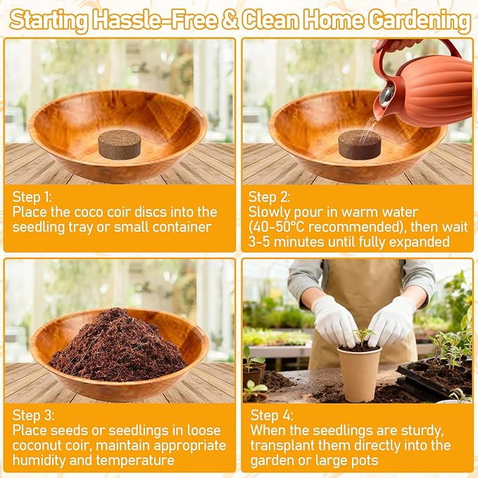 Legigo 50 PCS 40mm Coco Coir Pellets Potting Soil Mix- Compressed Coconut Coir Discs Seed Starting Soil Pellets, Coco Peat Soil Pods for Indoor & Outdoor Plants, Gardening Herbs Bonsai and Vegetables