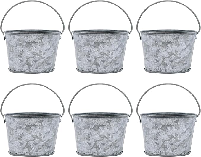 Hosley Set of 6 Mini Oval Tub Galvanized Planter 3.8 Inches Long Ideal for Floral Arrangements DIY Craft and Floral Projects Gifts Baskets Party Favors P9