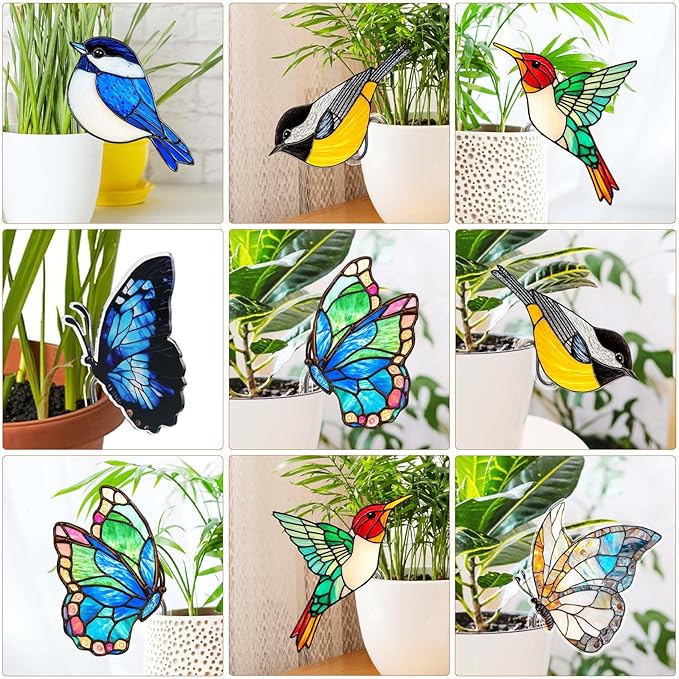 Bird Acrylic Stakes 4.5 Inch Colorful Bird Garden Decoration Acrylic Plant Label Signs for Flower Pot Planter House Decors Indoor Outdoor Plant Pot Decoration (Bird2)