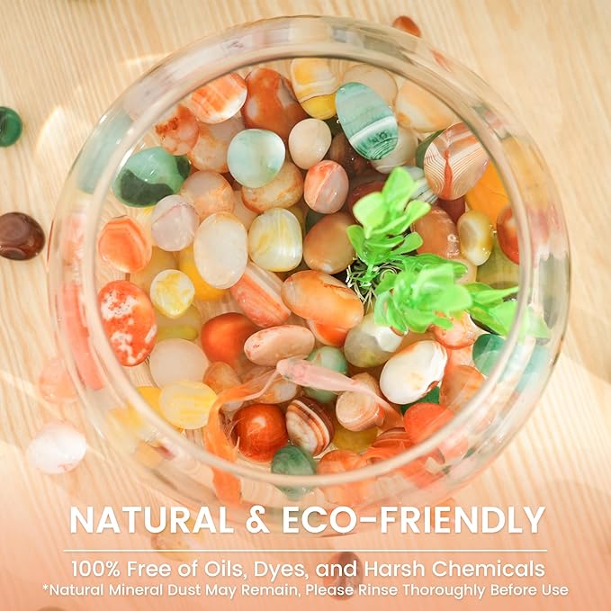 SIDONG 2 LB Colorful Mixed Agate Stone, 1 Inch Polished Tumbled Stones, Natural Healing Crystal, Decorative Pebbles for Home Decoration, Indoor Plants, Fish Tanks, Garden Landscaping, DIY Crafts