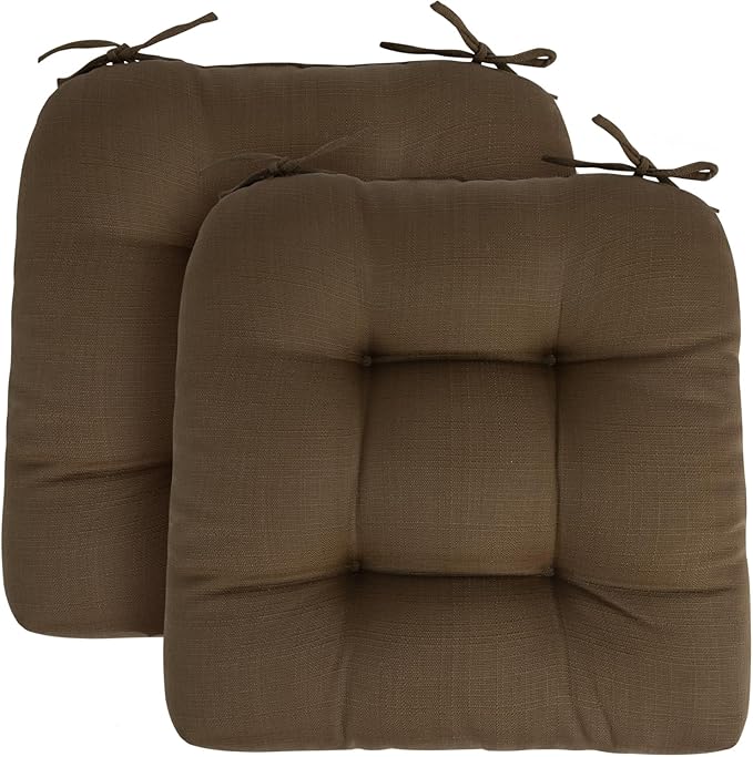 FUNHOME Outdoor Chair Cushions 19 x19 Inch,Water Resistant Tufted Seat Cushions 19",Reversible,Weather Resistant,Rounded Back Wicker Chair Cushion for Patio Garden Furniture(Coffee Brown)