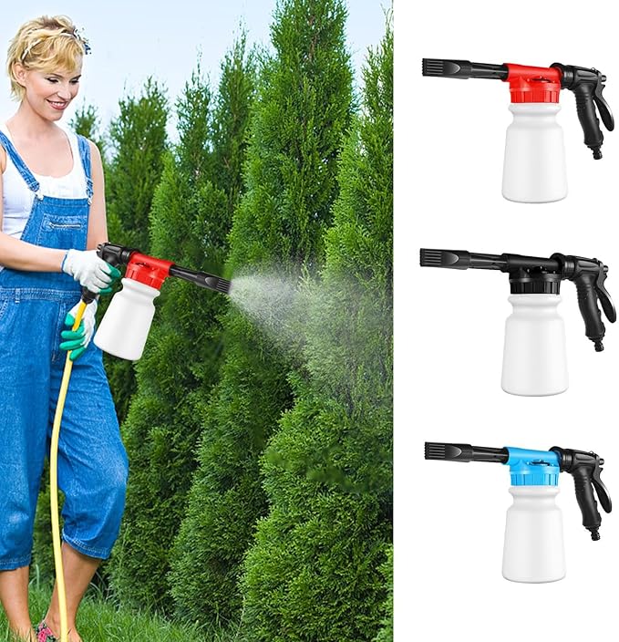 Foam Cannon - 1L Handheld Pressurized Sprayer, Garden Foaming Sprayer, Soap Washer Tool | Car Cleaning Hose Attachment, Automobile Detailing Accessory, Use for Home Driveway Garage Washing