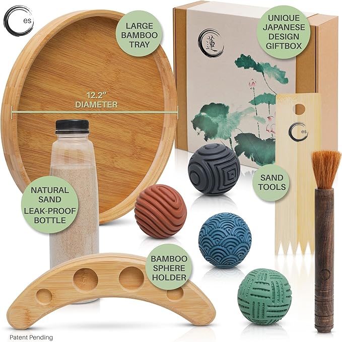 ENSO SENSORY Japanese Zen Garden Kit for Desk – 12” Bamboo Sand Garden Zen Décor | Meditation Gift | Sensory Therapy Tool for Mindfulness & Emotional Wellness