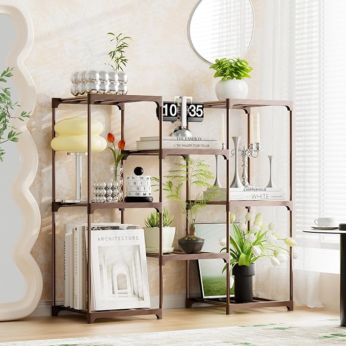 Plant Stand Indoor Outdoor Plant Shelf Stand, 3 Tiers 8 Pots Large Potted Metal Flower Plant Rack for Multiple Plants, Hanging Tall Planter Holder for Patio Balcony Living Room Corner Porch Garden Boho Decor Brown