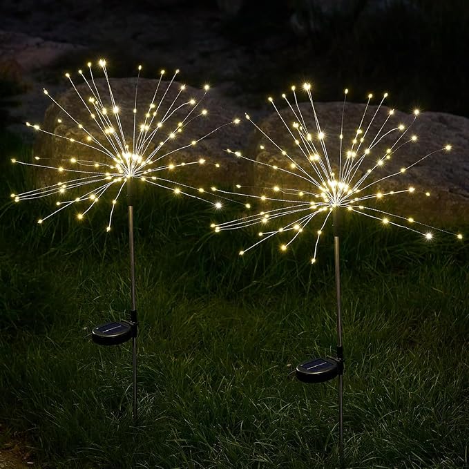 SUNNEST Solar Lights Outdoor, 150 LEDs with 8 Modes Solar Garden Lights for Christmas Outside Fairy Firework Decorative,Solar Powered for Yard Pathway Flowerbed Planter Balcony Patio Decor(2 Packs)