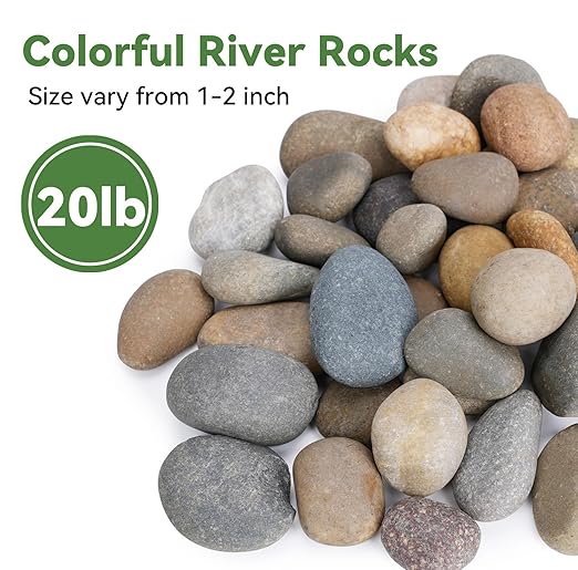 20 lbs River Rocks for Landscaping, 1"-2" Decorative Garden Stones for Plants, Flower Pots, Vase, Walkways, Yard, Natural Rocks for Aquarium, Fish Tank