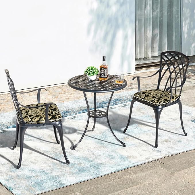 Outdoor Chair Cushions 16"x17" Set of 2, Water Resistant Patio Chair Pads with Ties, Seat Cushions for Home Garden Furniture Decoration, Jacobean Black