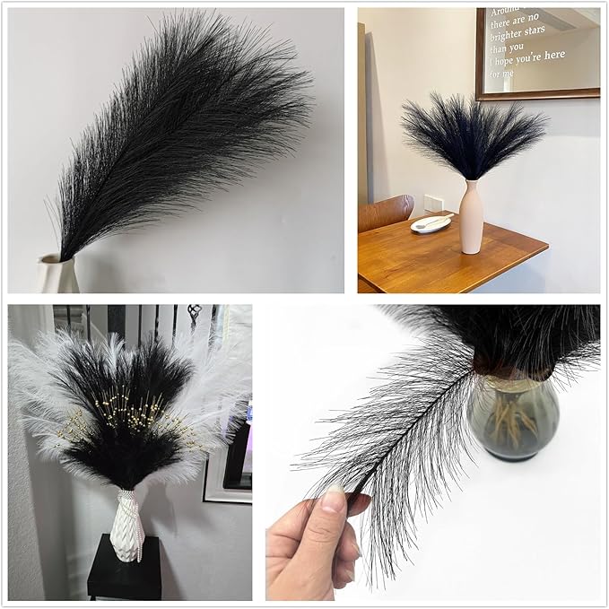 CATTREE Faux Pampas Grass Stems - Black 30 Pcs, Artificial Small Pampas Grass Stems 17 Inch Reeds for Home Decor Vase, Dried Flowers, Fake Fluffy Floral Plants Wedding Party Christmas Boho Decorations
