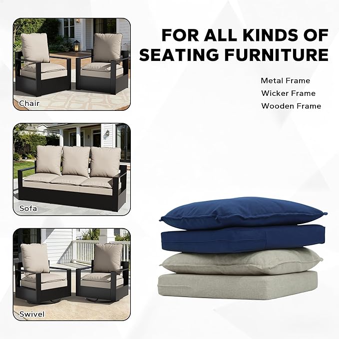 Joyside Outdoor Chair Cushions Set, 24x24 Inch Smile Patio Furniture Cushions, 6’’ Thick, Double-Layer, Water Resistant & Fade Resistant, Outdoor Replacement Cushions for Seat and Sofa