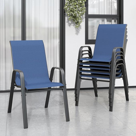 Patio Chairs Set of 6, Stackable Outdoor Dining Chairs for All Weather Textilene Fabric & Metal Frame, Outdoor Chairs Set for Backyard Deck Garden