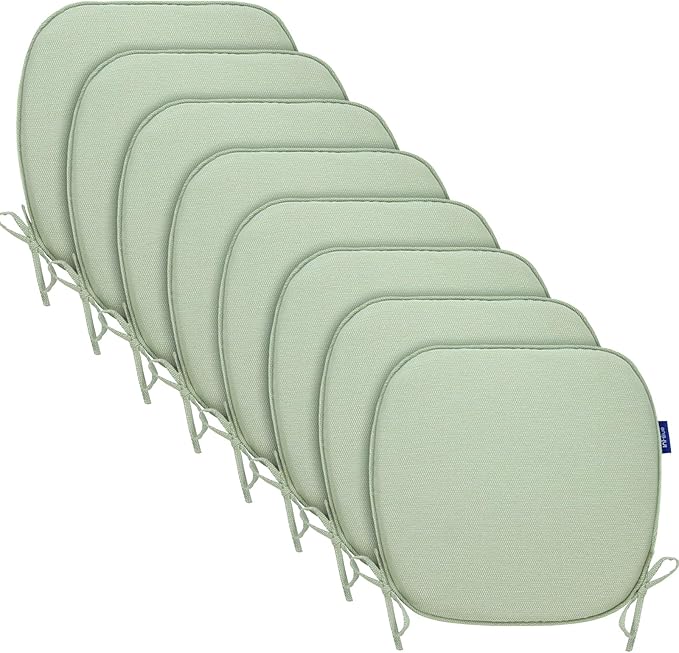 SleepMan Outdoor 17"x16" Chair Cushions with Ties Set of 8, Water Resistant All Weather U-Shape Seat Pads for Patio Garden Furniture Indoor Fade Resistant Patio Cushions (Light Green)