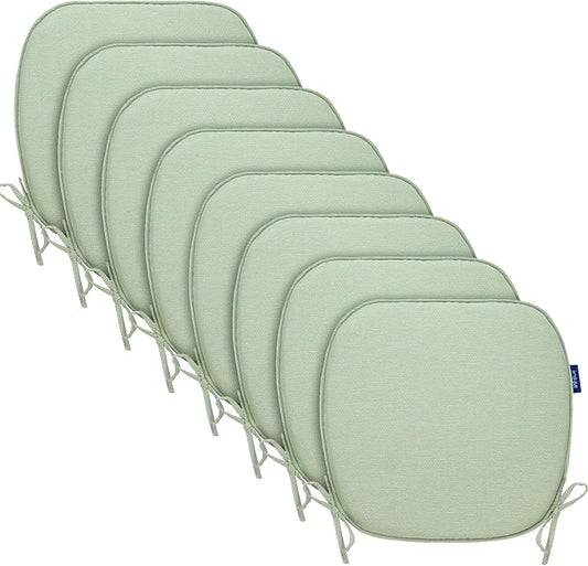 SleepMan Outdoor 17"x16" Chair Cushions with Ties Set of 8, Water Resistant All Weather U-Shape Seat Pads for Patio Garden Furniture Indoor Fade Resistant Patio Cushions (Light Green)