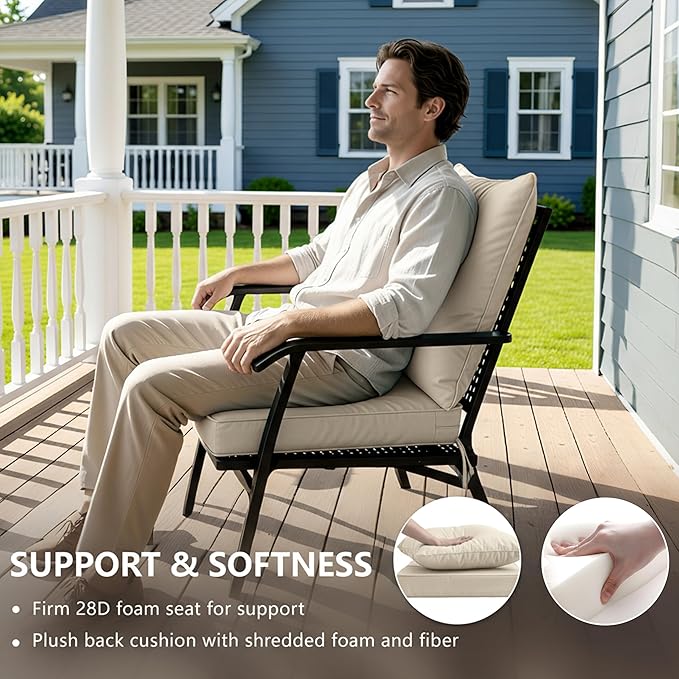 22x22 Inch Patio Chair Cushions Set of 4, Outdoor Furniture Cushions - Removable Cover, Water-Repellent, Fade-Resistant, Non-Slip Bottom & Straps, Replacement for Lawn, Porch & Deck Chair - Cream