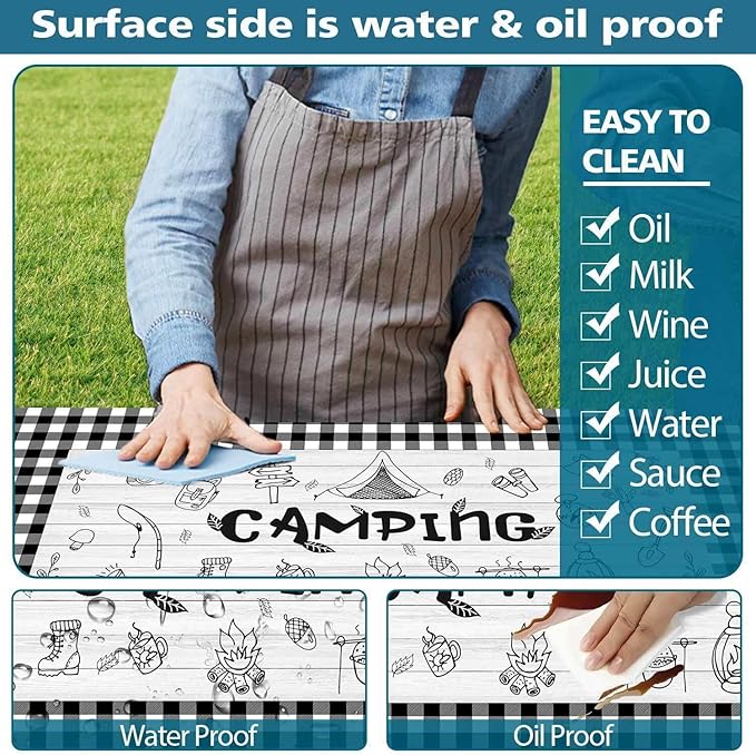 Picnic Table Cover with Bench Covers Checkered Camping Tablecloth, Waterproof Windproof Reusable Picnic Table Covers with Drawstring Bag, Outdoor Patio Camping Essentials, 60In 3PCS