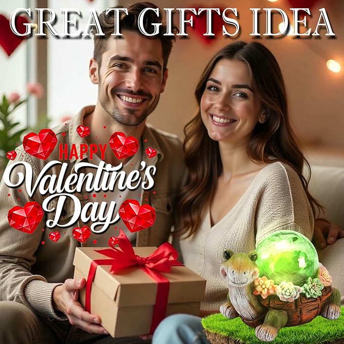 Solar Turtle Garden Statue Lights for Outdoor Decor with Succulent and LED Lighting - Lawn Decoration Resin Tortoise Figurine for Patio Yard Balcony Ornament - Valentine Day Gifts for Mom Grandma