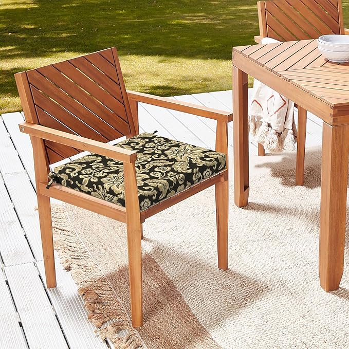 LVTXIII Outdoor Chair Cushions 18.5"x16"x2" Pack of 2, Water-Repellent Square Corner Memory Foam Seat Cushions with Ties for Garden Patio Furniture, Jacobean Black