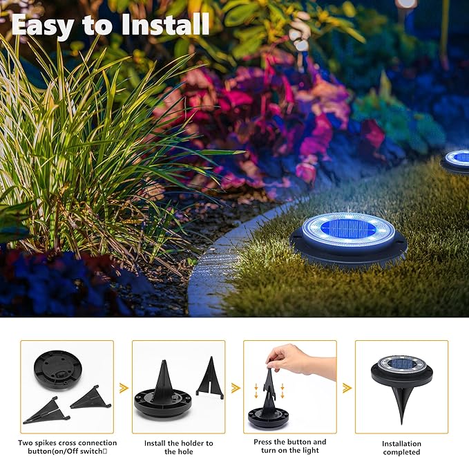 Flacchi Solar Ground Lights - Solar Powered Lights Outdoor Solar Disk Light Waterproof Landscape Light for Patio Yard Pathway Walkway Driveway (Blue, 2 Pack)