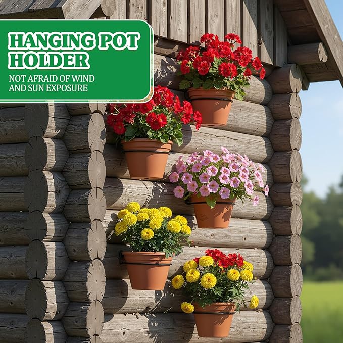 Menkxi 12 Pcs 10 Inch Flower Pot Holder Wall Planter Ring Hanger Metal Wall Plant Hanging Pot Holder Mounted Hanging Bracket for Indoor Outdoor Home Garden Plant Flower Display, Black