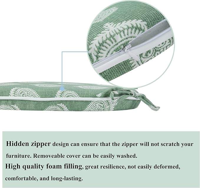 FUNHOME Outdoor Chair Cushions Set of 4, Water-Repellent Patio Seat Cushions D16xW17 Inch, All Weather Patio Chair Pads with Tie for Furniture Garden Home Office Decoration, Fair Green