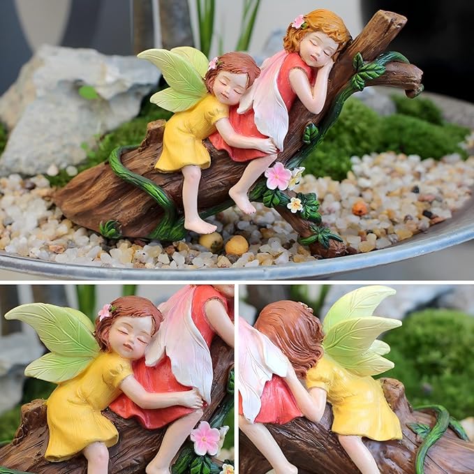Fairy Garden Figurine, Sleeping on Tree Branch, Miniature Figurine for Plant Pots & Fairy Garden Decor, Resin Outdoor Decor, Unique Gift for Girls