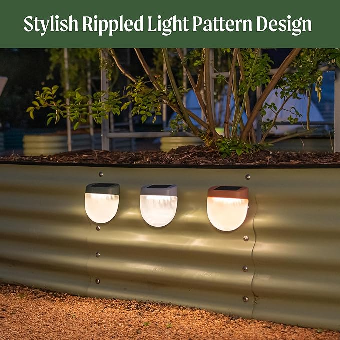 Vego garden Rippled Solar Garden Lights with Auto Sensors Magnetize Securely to Raised Beds, IPX4 Waterproof Outdoor LED Light for Patio & Yard Olive Green, 4 Pack