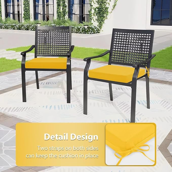 Outdoor Chair Cushions Set of 6, 18.5 x 16 Inch Patio Chair Cushions for Outdoor Furniture, Water Resistant, Non-Slip Ties (Yellow)