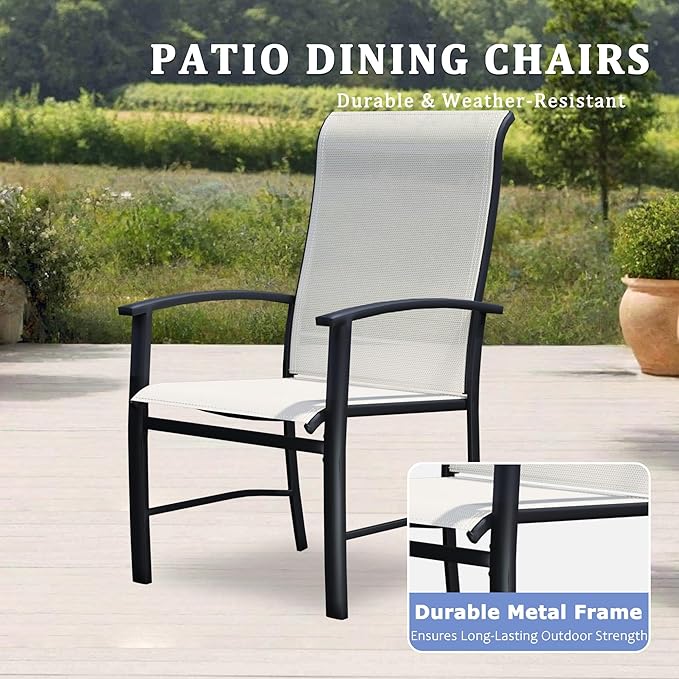 Outdoor Dining Chairs Set of 6, Patio Chairs with Metal Frame & Textilene Fabric, Perfect for Patio Garden Deck