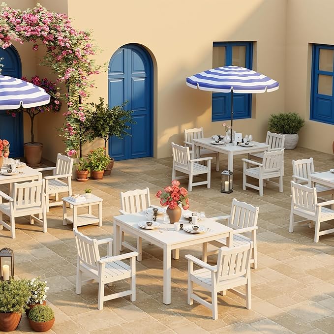 Stoog All-Weather Patio Chairs Set of 2, HIPS Outdoor Chairs with 400 lbs Weight Capacity, Patio Dining Chairs for Backyard, Deck, Garden and Porch, White