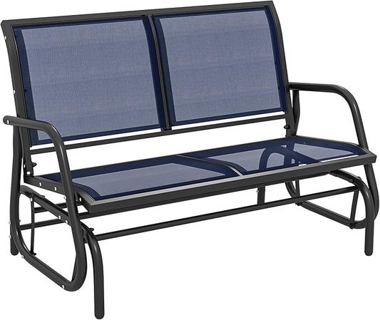 Outsunny 2-Person Outdoor Glider Bench, Patio Double Swing Rocking Chair Loveseat w/Powder Coated Steel Frame for Backyard Garden Porch, Dark Blue
