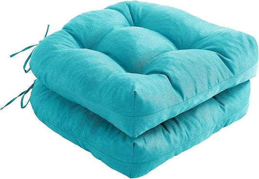 Outdoor Chair Cushions Set of 2, Patio Chair Cushions with Ties, 19x19+5” Tufted Outdoor Seat Cushions, Waterproof Patio Furniture Cushions, Outdoor Dining Chair Pads, Teal