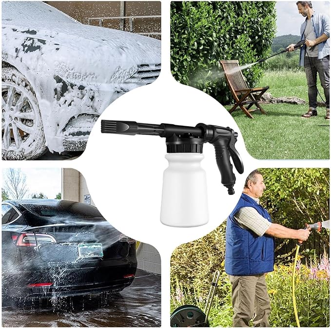Garden Foam Sprayer - 1L Pressurized Cannon, Handheld Soap Foam, Garden Hose Washer Attachment | Automobile Care Detailing, Car Cleaning Accessory, Use for Vehicle Exterior Cleaning Maintenance