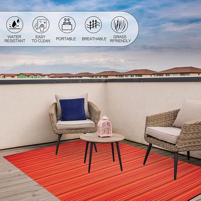 Outdoor/Indoor Rug Plastic Straw Rug Waterproof Portable Outdoor Mat, Easy to Clean and Fold,Perfect for Garden, Patio, Picnic, Decking-（Red，6x9Ft）