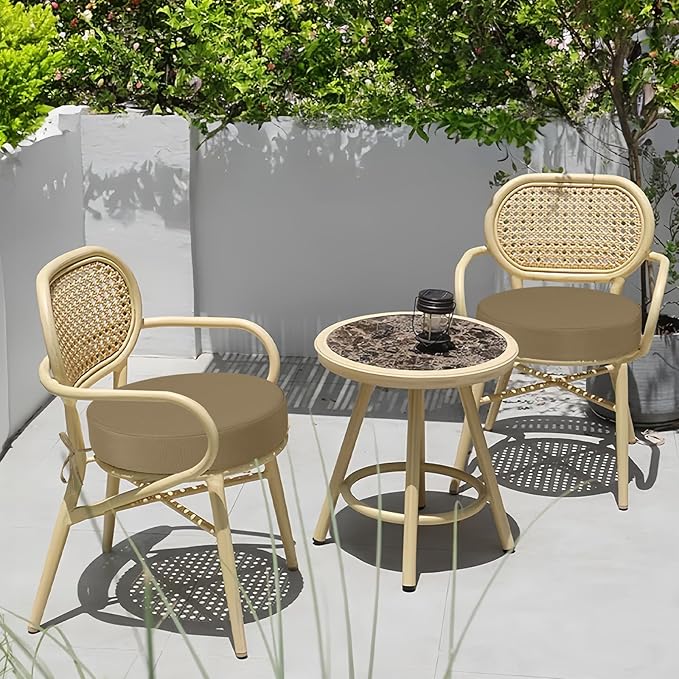 idee-home Outdoor Bistro Chair Cushions, 15”x15”x 3” Thick Outdoor Round Seat Cushions Set of 2 with Ties, Waterproof Round Patio Furniture for Garden