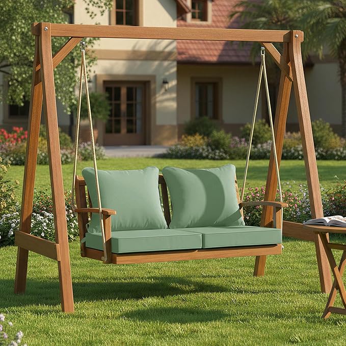 Outdoor Cushions for Patio Furniture, Double-Sided Waterproof Backrest and Deep Seat Cushion Set with Removable Cover, 22 x 22 Inch, Sage Green, Set of 2