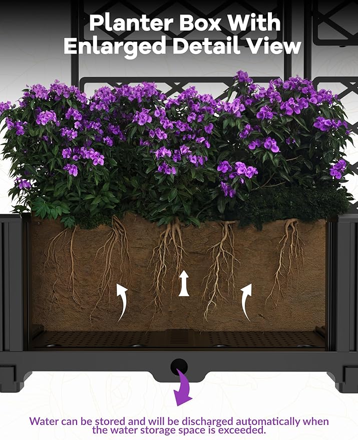 3 PCS Raised Garden Bed with Trellis, 66" w x 63" Tall Vertical Planter Box for Climbing Plants, Patio Privacy Screen & Balcony Garden, Sturdy Metal Frame, Lightweight