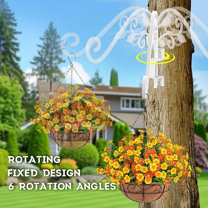 Outdoor Plant Hangers, 2 Pack 15.15 inch Swivel Plant Hooks for Wall Sturdy Wrought Iron Plant Hangers Outdoor, Hanging Plant Bracket Heavy Duty for Bird Feeders, Planters, Lanterns, Wind Chime,White