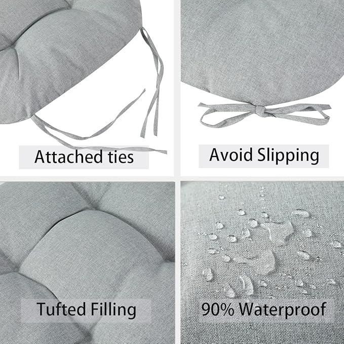 FUNHOME Outdoor Chair Cushions 19 x19 Inch,Water Resistant Tufted Seat Cushions 19",Reversible,Weather Resistant,Rounded Back Wicker Chair Cushion for Patio Garden Furniture(Light Gray)