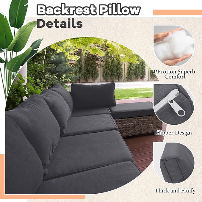 Patelai 14 Piece Outdoor Furniture Replacement Cushions Fits 6 Seat Patio Sectional Cushions Set Waterproof Couch Replacement Sofa Liner Cover for Porch Garden Balcony(Dark Grey)
