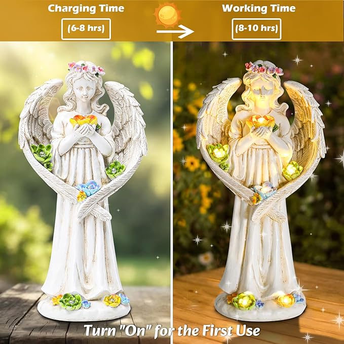 Solar Angel Outdoor Garden Decor Statues - 11.5 inches Angel Figurines Outdoor Sculptures with Succulent, Garden Statues for Outside, Patio, Balcony, Lawn Ornaments or Housewarming Gift