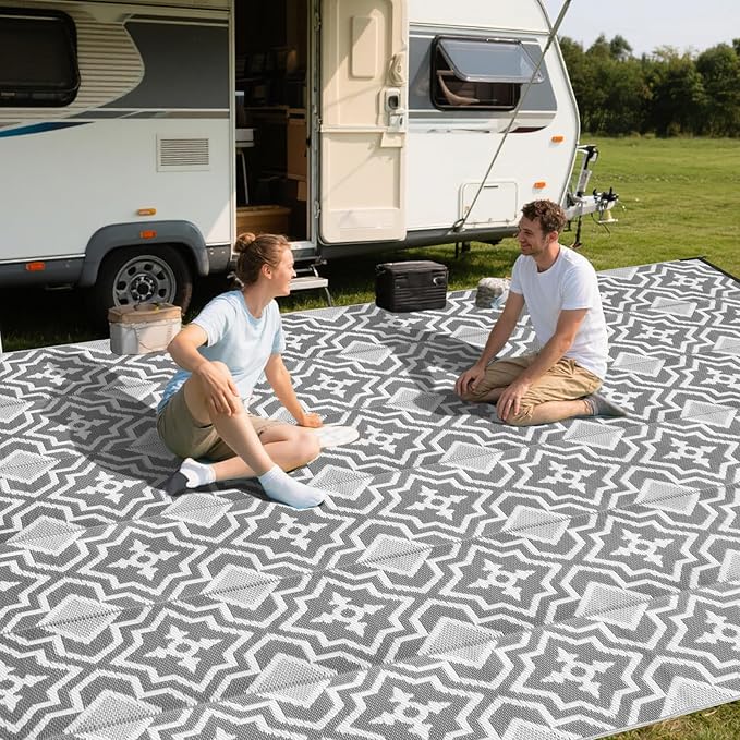 Outdoor Rug Waterproof 9x12 Camping Rug Outdoor Carpet for Patio,Outdside Rug,Plastic Straw Mat, Rv Camping Essentials,Outdoor Mat Decor Deals for Patio,Camping,Deck,Balcony,Porch