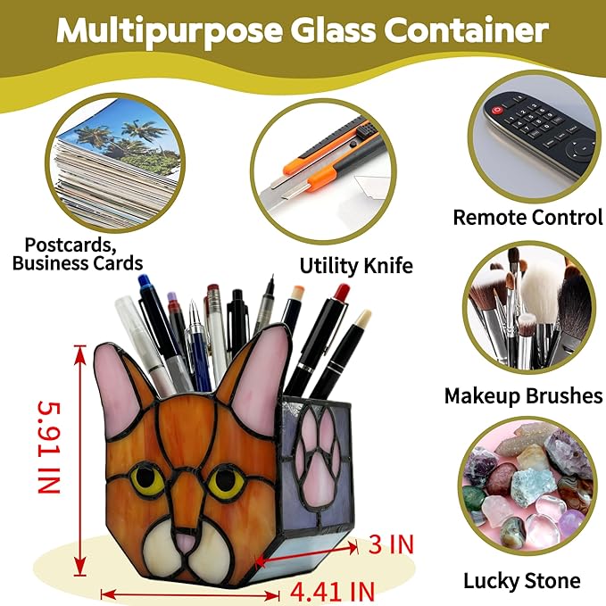 Stained Glass Cat Tea Light Holder, Orange Cat Decorative Candle Holder, Handcrafted Animal Design for Home Decor,Cute Plant Pots,Cat Lover Gift
