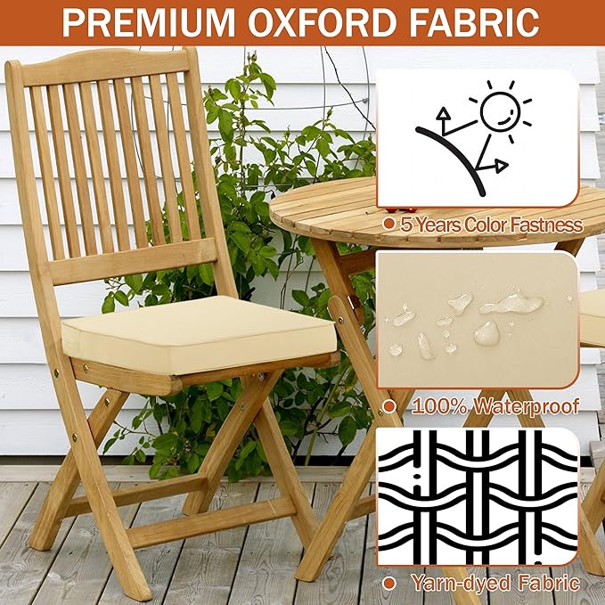 Outdoor Chair Cushions 18.5x16 Inch Water Resistant Patio Chair Cushions with Tie 3 Year Color Fastness Thick Outdoor Seat Cushion for Patio Furniture Beige Set of 4