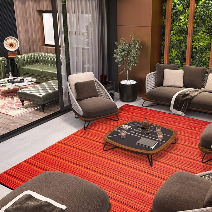 Reversible Outdoor/Indoor Plastic Rug Plastic Straw Rug Waterproof Portable Mat, Easy to Clean and Fold,Perfect for Garden, Patio, Picnic, Decking-（Red，8x10Ft）