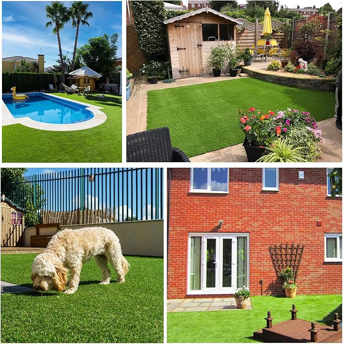 Artificial Grass Rug Outdoor Indoor 13FTX14FT Fake Grass Carpet Green Synthetic Grass Pet Turf Realistic Faux Grass Rug with Drain Holes for Garden Lawn Landscape Balcony Home Decor Patio