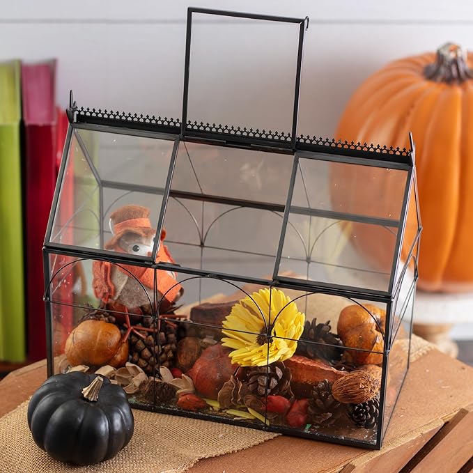 D'Eco Glass Greenhouse Centerpiece (10x4.5x9) - Valentine's Day Home Decor - Tabletop Geometric Planter Terrarium - Fill with Succulents, Moss, Roses, Chocolates - Valentines Gift for Plant Lovers