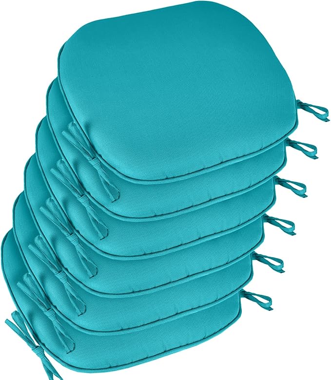SleepMan Outdoor 17"x16" Chair Cushions with Ties Set of 6, Water Resistant All Weather U-Shape Seat Pads for Patio Garden Furniture Indoor Fade Resistant Patio Cushions (Aqua Green)
