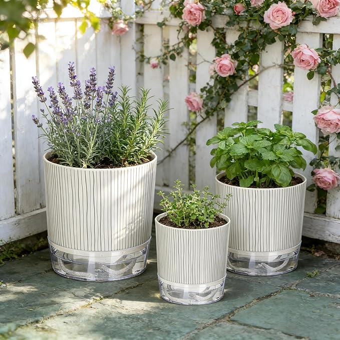 6 Pack Self Watering Pots for Indoor Plants, 4+5.5+6.3 Inch Self Watering Plant Pots Set, Flower Pots with Wick Rope and Reservoir for African Violet, Spider Plant, Orchid