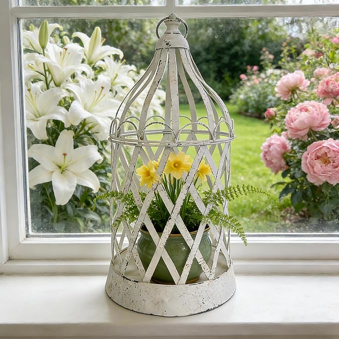 Rustic Metal Planter Holder Vintage Iron Birdcage Flower Planter Farmhouse Metal Climbing Vine Stand Antique Candle Holder Decoration for Garden Patio Balcony Outdoor Indoor Decor (style#6)