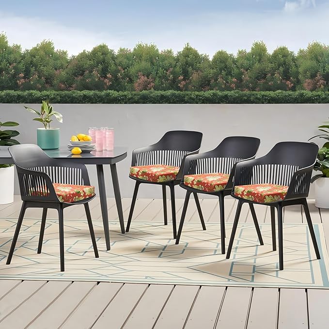 Outdoor Chair Cushions Set of 4, 18.5 x 16 Inch Patio Chair Cushions for Outdoor Furniture, Water Resistant, Non-Slip Ties(Floral)