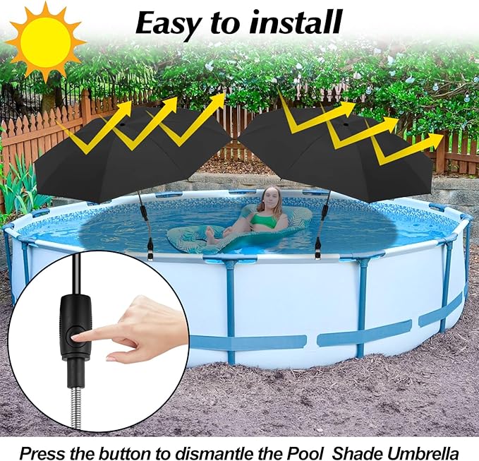 2 Pack Pool Shade Umbrella, 40" Adjustable Above Ground Pool Sunshade Canopy with Carry Bag,Patio Umbrella Use for Garden/PoolDeck/Backyard/Beach Chairs/Camp Trolley/Strollers/Golf Carts